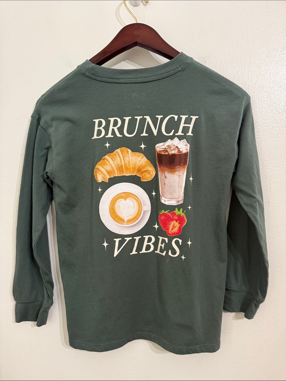 Brunch Vibes Long-Sleeve Shirt Girls Medium 8 Green
